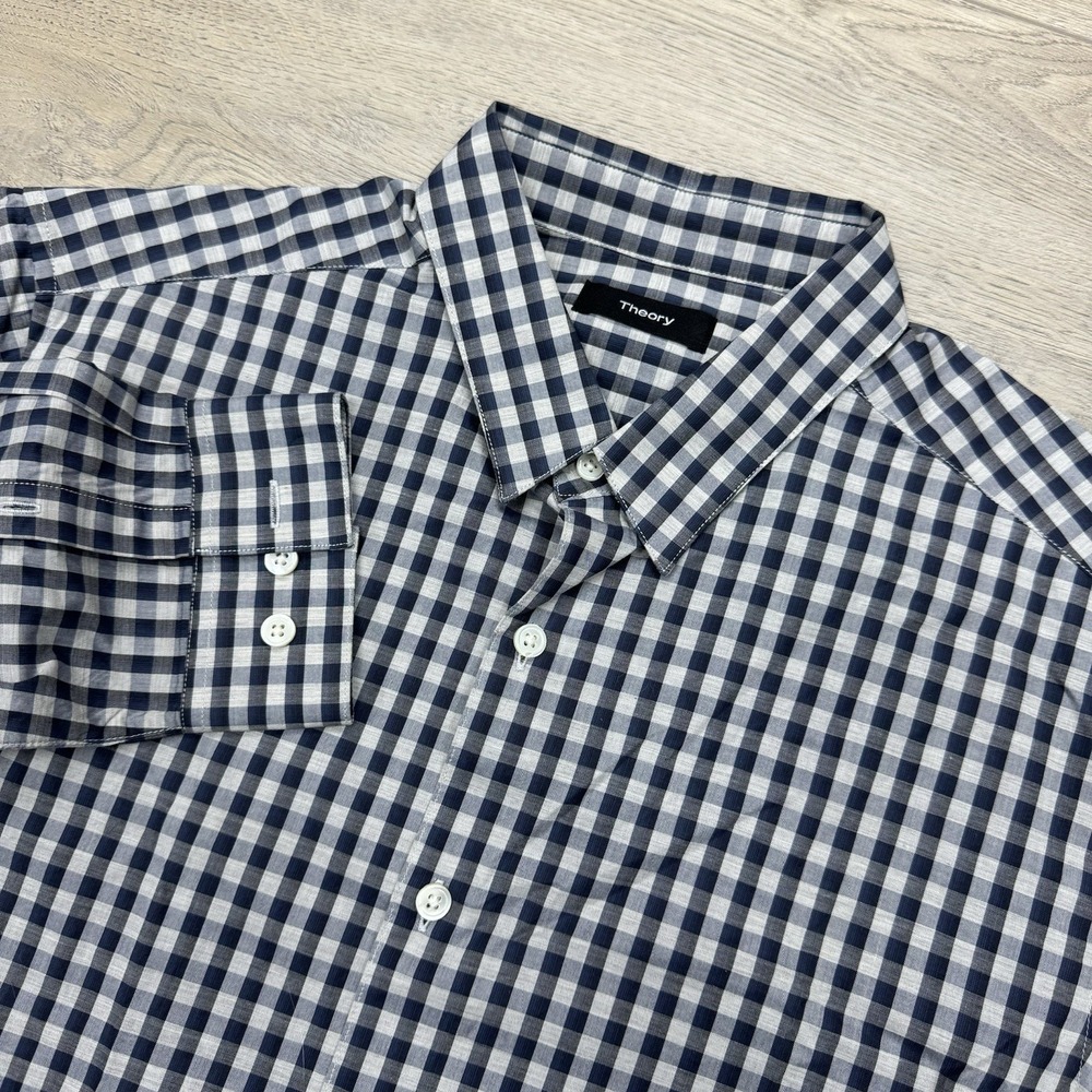Theory Zack Garber Blue Gingham Button Up Shirt Men's Sz M Cotton Smart Casual